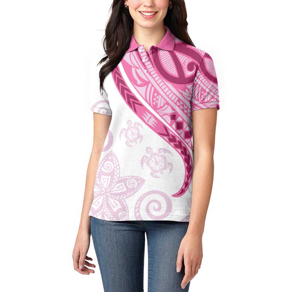 Rose Pink Polynesian Tribal Turtle Floral Pattern Women Polo Shirt