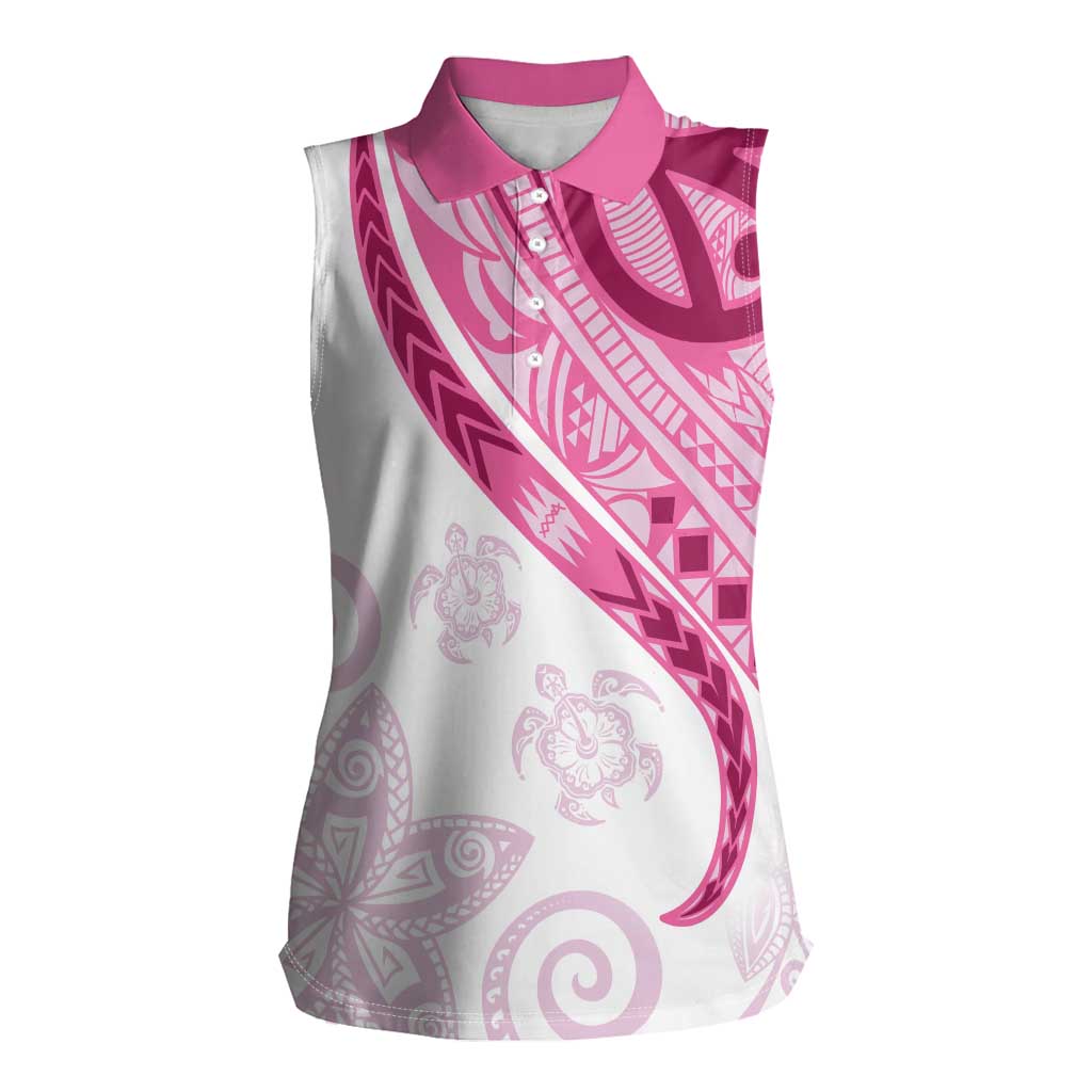 Rose Pink Polynesian Tribal Turtle Floral Pattern Women Sleeveless Polo Shirt LT05 Female Pink - Polynesian Pride