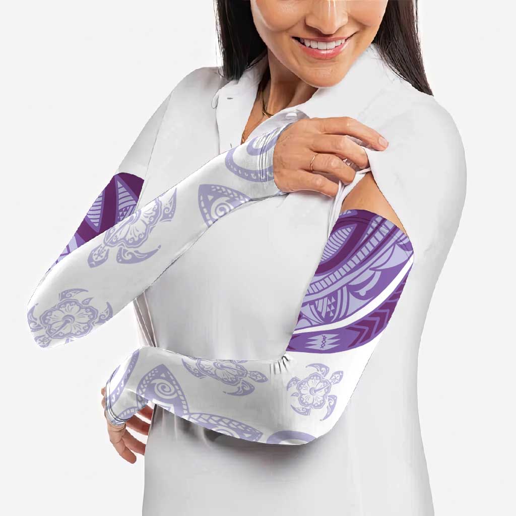 Purple Polynesian Tribal Turtle Floral Pattern Arm Sleeves - Polynesian Pride