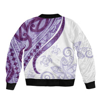 Purple Polynesian Tribal Turtle Floral Pattern Bomber Jacket LT05 - Polynesian Pride