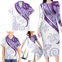 Purple Polynesian Tribal Turtle Floral Pattern Family Matching Long Sleeve Bodycon Dress and Hawaiian Shirt LT05 - Polynesian Pride