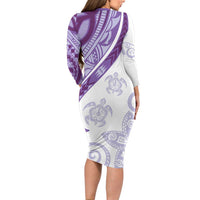 Purple Polynesian Tribal Turtle Floral Pattern Family Matching Long Sleeve Bodycon Dress and Hawaiian Shirt LT05 - Polynesian Pride