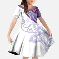 Purple Polynesian Tribal Turtle Floral Pattern Family Matching Mermaid Dress and Hawaiian Shirt LT05 Daughter's Dress Purple - Polynesian Pride