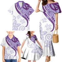Purple Polynesian Tribal Turtle Floral Pattern Family Matching Mermaid Dress and Hawaiian Shirt LT05 - Polynesian Pride