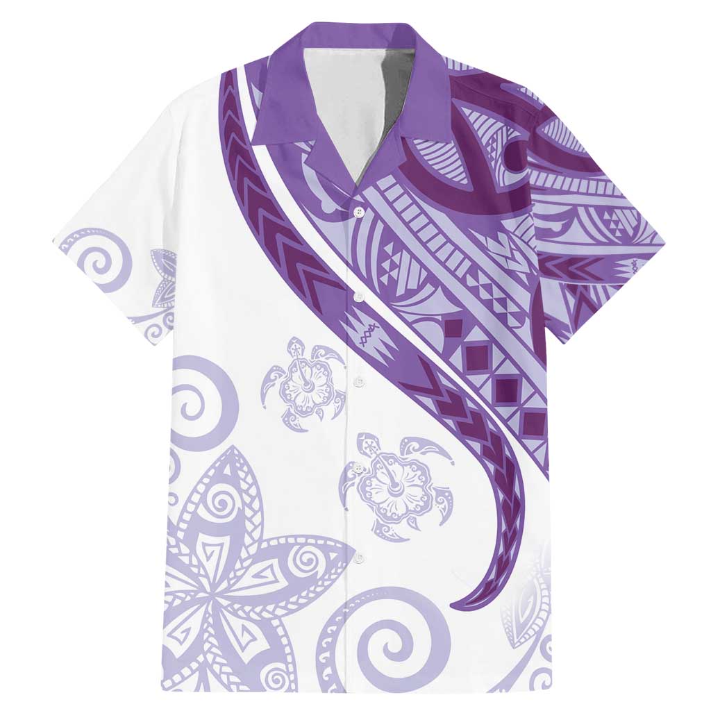 Purple Polynesian Tribal Turtle Floral Pattern Family Matching Mermaid Dress and Hawaiian Shirt LT05 Dad's Shirt - Short Sleeve Purple - Polynesian Pride