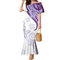 Purple Polynesian Tribal Turtle Floral Pattern Family Matching Mermaid Dress and Hawaiian Shirt LT05 Mom's Dress Purple - Polynesian Pride