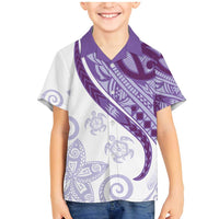 Purple Polynesian Tribal Turtle Floral Pattern Family Matching Mermaid Dress and Hawaiian Shirt LT05 Son's Shirt Purple - Polynesian Pride
