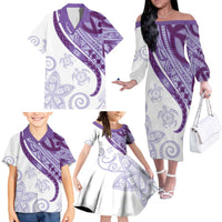 Purple Polynesian Tribal Turtle Floral Pattern Family Matching Off The Shoulder Long Sleeve Dress and Hawaiian Shirt LT05 - Polynesian Pride