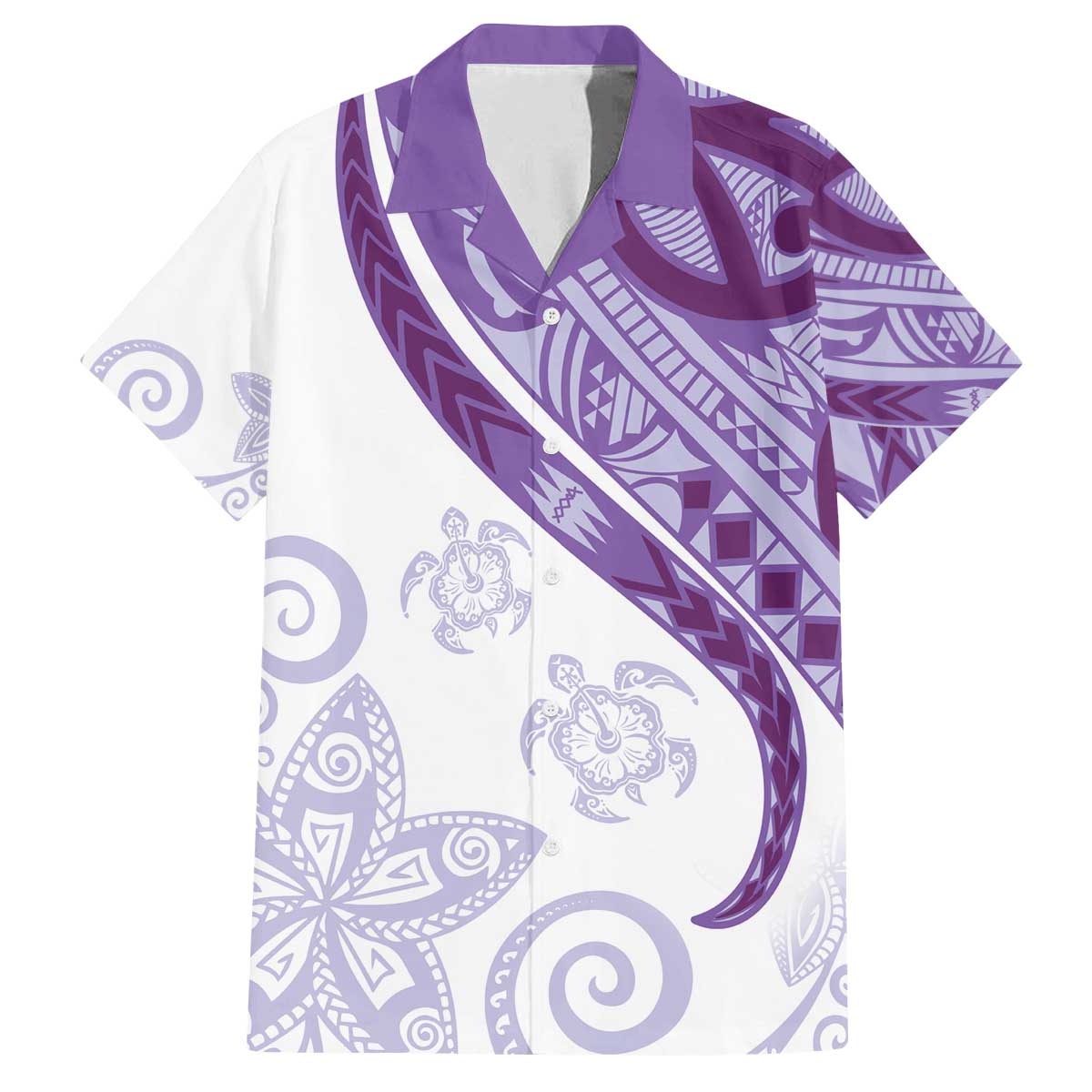 Purple Polynesian Tribal Turtle Floral Pattern Family Matching Off The Shoulder Long Sleeve Dress and Hawaiian Shirt LT05 Dad's Shirt - Short Sleeve Purple - Polynesian Pride