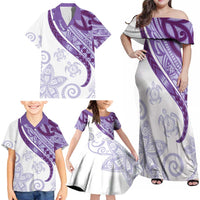 Purple Polynesian Tribal Turtle Floral Pattern Family Matching Off Shoulder Maxi Dress and Hawaiian Shirt LT05 - Polynesian Pride