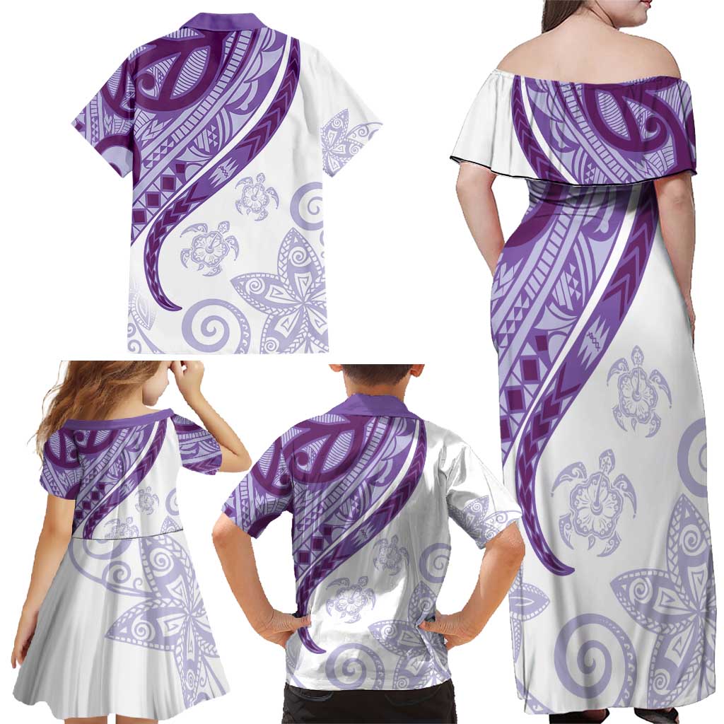 Purple Polynesian Tribal Turtle Floral Pattern Family Matching Off Shoulder Maxi Dress and Hawaiian Shirt LT05 - Polynesian Pride