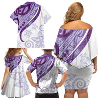 Purple Polynesian Tribal Turtle Floral Pattern Family Matching Off Shoulder Short Dress and Hawaiian Shirt LT05 - Polynesian Pride