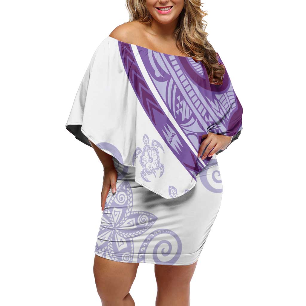 Purple Polynesian Tribal Turtle Floral Pattern Family Matching Off Shoulder Short Dress and Hawaiian Shirt LT05 Mom's Dress Purple - Polynesian Pride