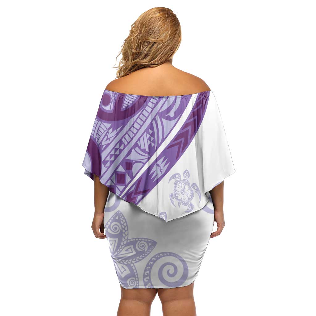 Purple Polynesian Tribal Turtle Floral Pattern Family Matching Off Shoulder Short Dress and Hawaiian Shirt LT05 - Polynesian Pride