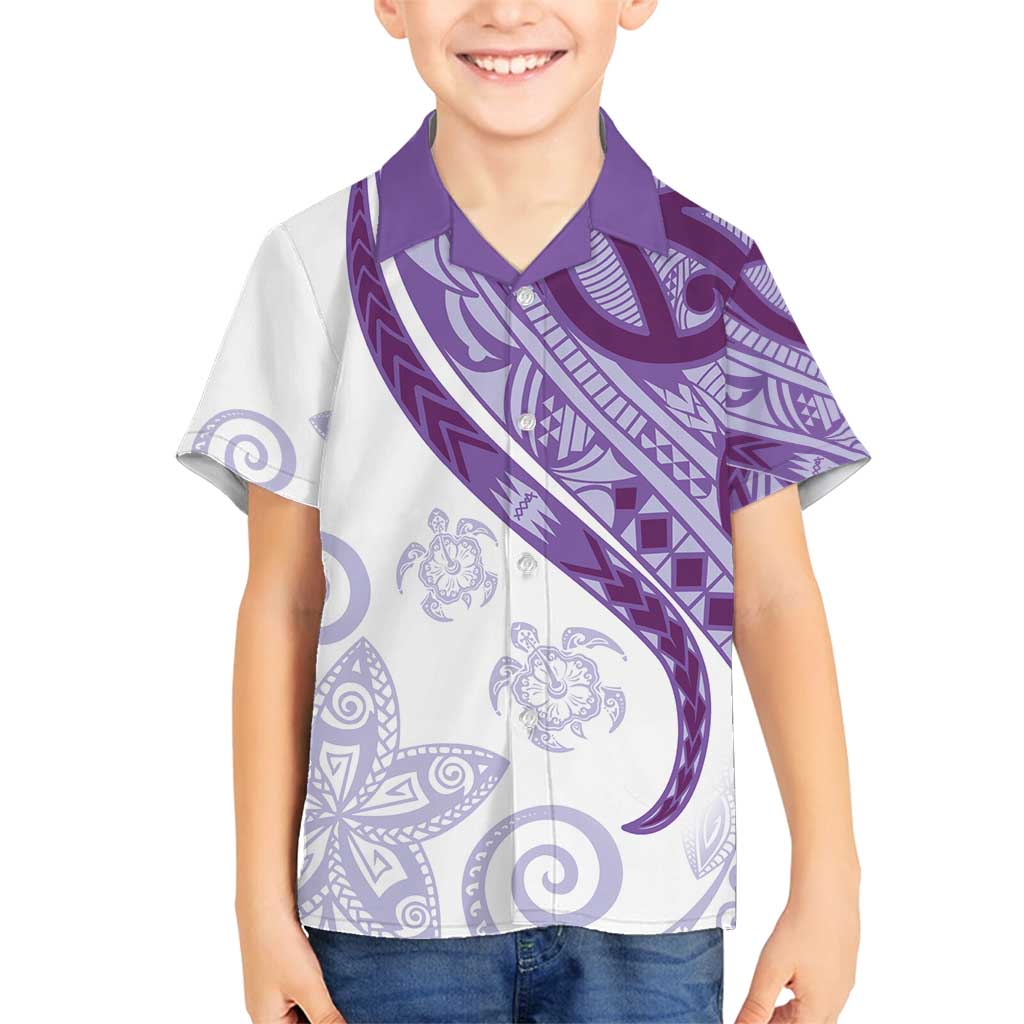 Purple Polynesian Tribal Turtle Floral Pattern Family Matching Off Shoulder Short Dress and Hawaiian Shirt LT05 Son's Shirt Purple - Polynesian Pride