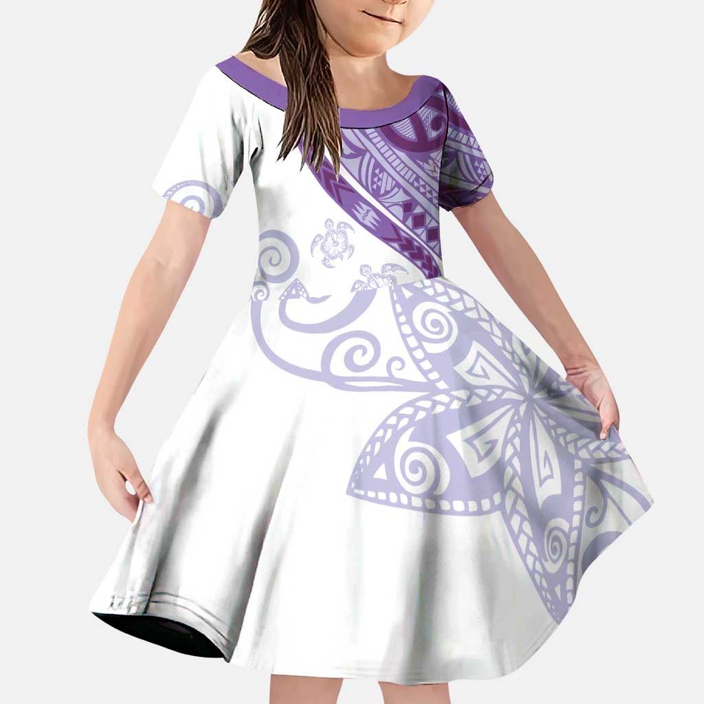 Purple Polynesian Tribal Turtle Floral Pattern Family Matching Puletasi and Hawaiian Shirt LT05 Daughter's Dress Purple - Polynesian Pride