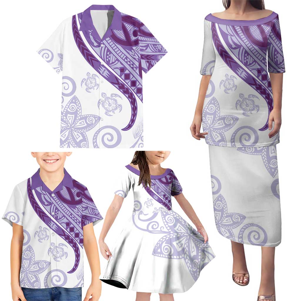 Purple Polynesian Tribal Turtle Floral Pattern Family Matching Puletasi and Hawaiian Shirt LT05 - Polynesian Pride