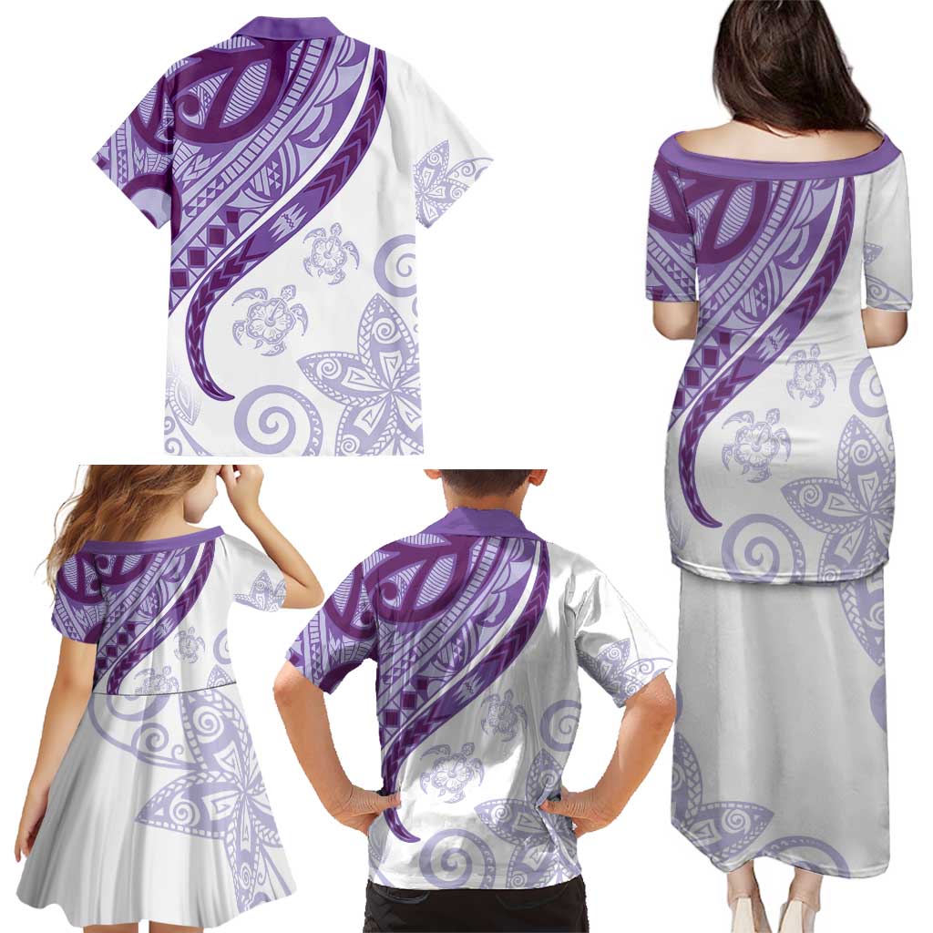 Purple Polynesian Tribal Turtle Floral Pattern Family Matching Puletasi and Hawaiian Shirt LT05 - Polynesian Pride