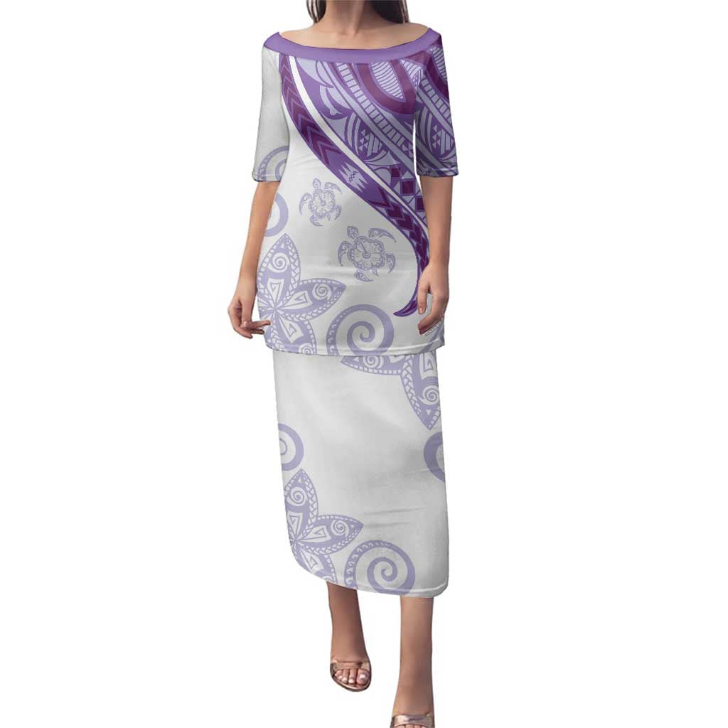 Purple Polynesian Tribal Turtle Floral Pattern Family Matching Puletasi and Hawaiian Shirt LT05 Mom's Dress Purple - Polynesian Pride