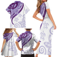 Purple Polynesian Tribal Turtle Floral Pattern Family Matching Short Sleeve Bodycon Dress and Hawaiian Shirt LT05 - Polynesian Pride
