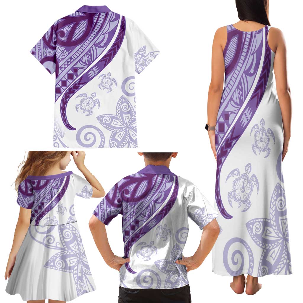 Purple Polynesian Tribal Turtle Floral Pattern Family Matching Tank Maxi Dress and Hawaiian Shirt LT05 - Polynesian Pride