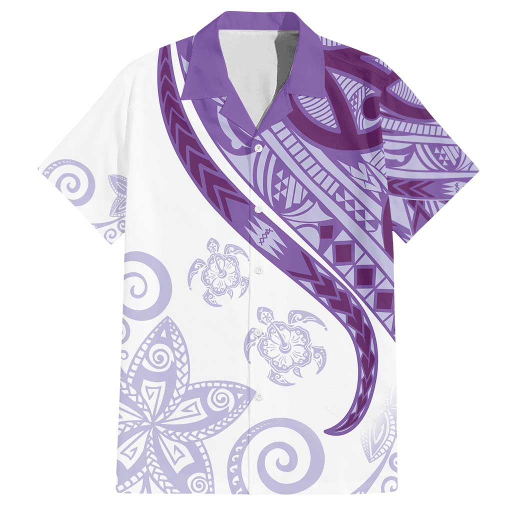 Purple Polynesian Tribal Turtle Floral Pattern Family Matching Tank Maxi Dress and Hawaiian Shirt LT05 Dad's Shirt - Short Sleeve Purple - Polynesian Pride