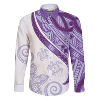 Purple Polynesian Tribal Turtle Floral Pattern Family Matching Tank Maxi Dress and Hawaiian Shirt LT05 Dad's Shirt - Long Sleeve Purple - Polynesian Pride
