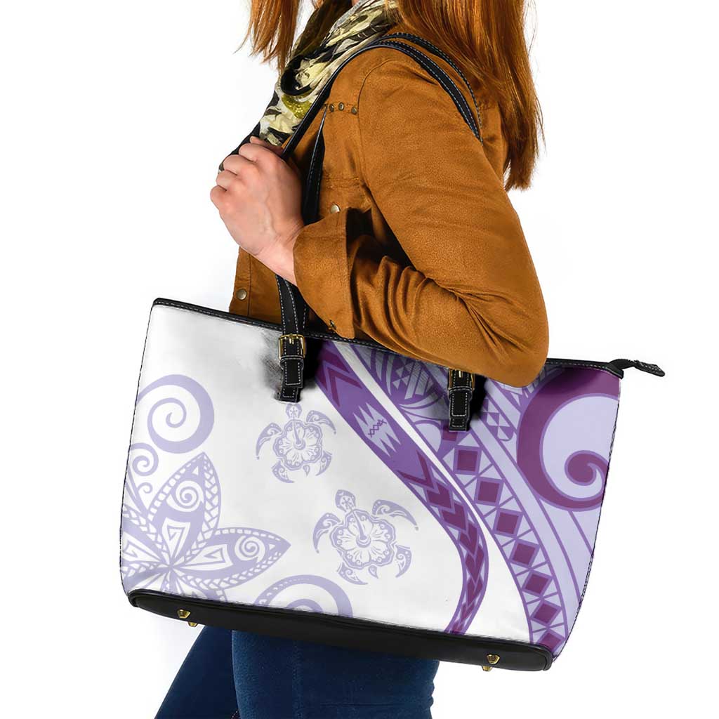 Purple Polynesian Tribal Turtle Floral Pattern Leather Tote Bag LT05 Purple - Polynesian Pride