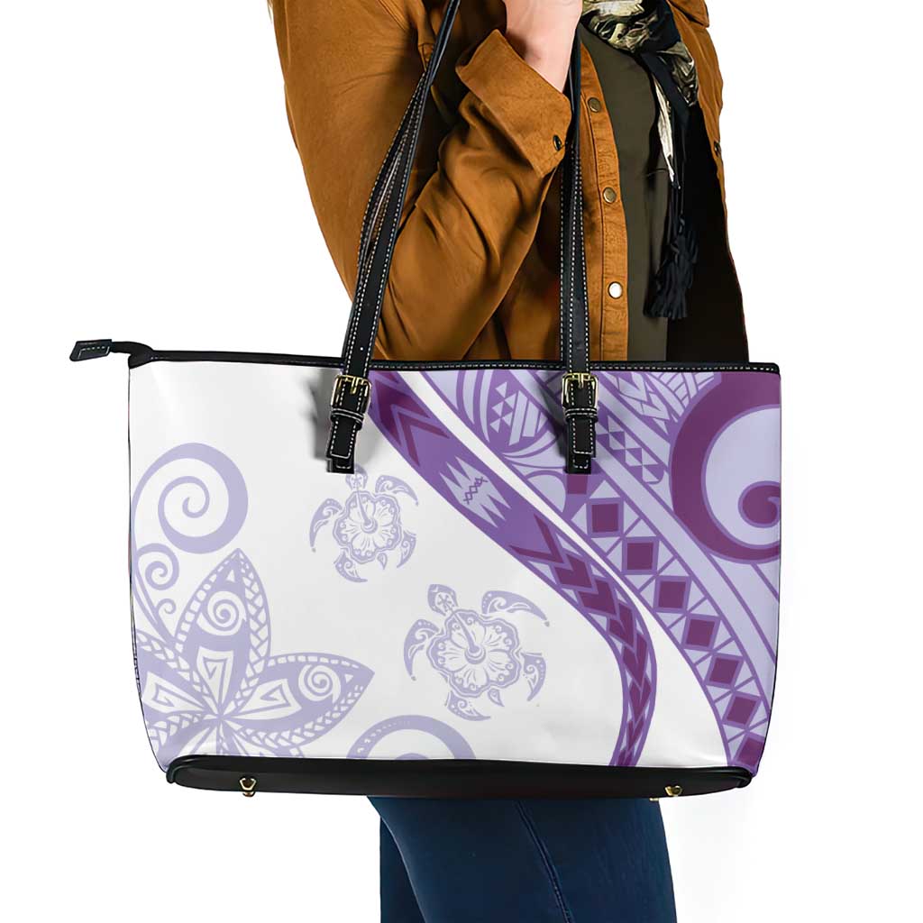 Purple Polynesian Tribal Turtle Floral Pattern Leather Tote Bag LT05 - Polynesian Pride