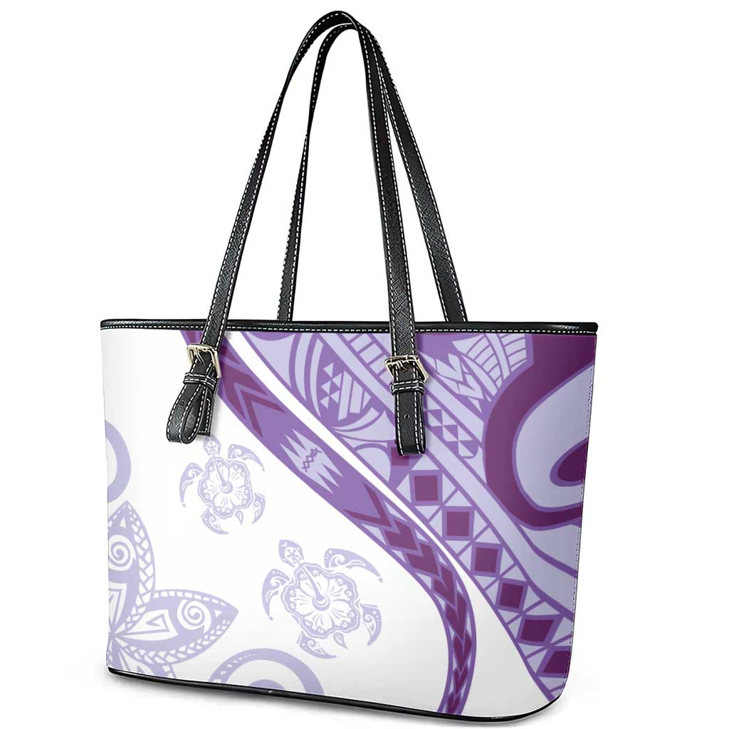 Purple Polynesian Tribal Turtle Floral Pattern Leather Tote Bag LT05 - Polynesian Pride