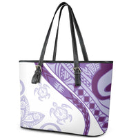 Purple Polynesian Tribal Turtle Floral Pattern Leather Tote Bag LT05 - Polynesian Pride