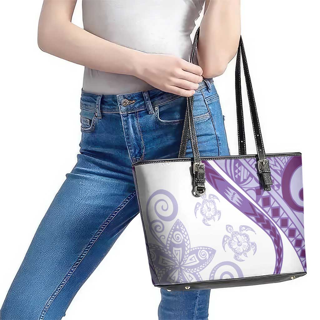 Purple Polynesian Tribal Turtle Floral Pattern Leather Tote Bag LT05 - Polynesian Pride