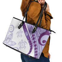 Purple Polynesian Tribal Turtle Floral Pattern Leather Tote Bag LT05 - Polynesian Pride
