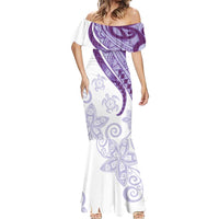Purple Polynesian Tribal Turtle Floral Pattern Mermaid Dress LT05 - Polynesian Pride