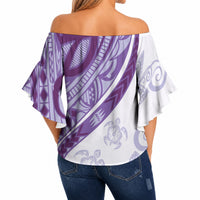 Purple Polynesian Tribal Turtle Floral Pattern Off Shoulder Wrap Waist Top LT05 - Polynesian Pride
