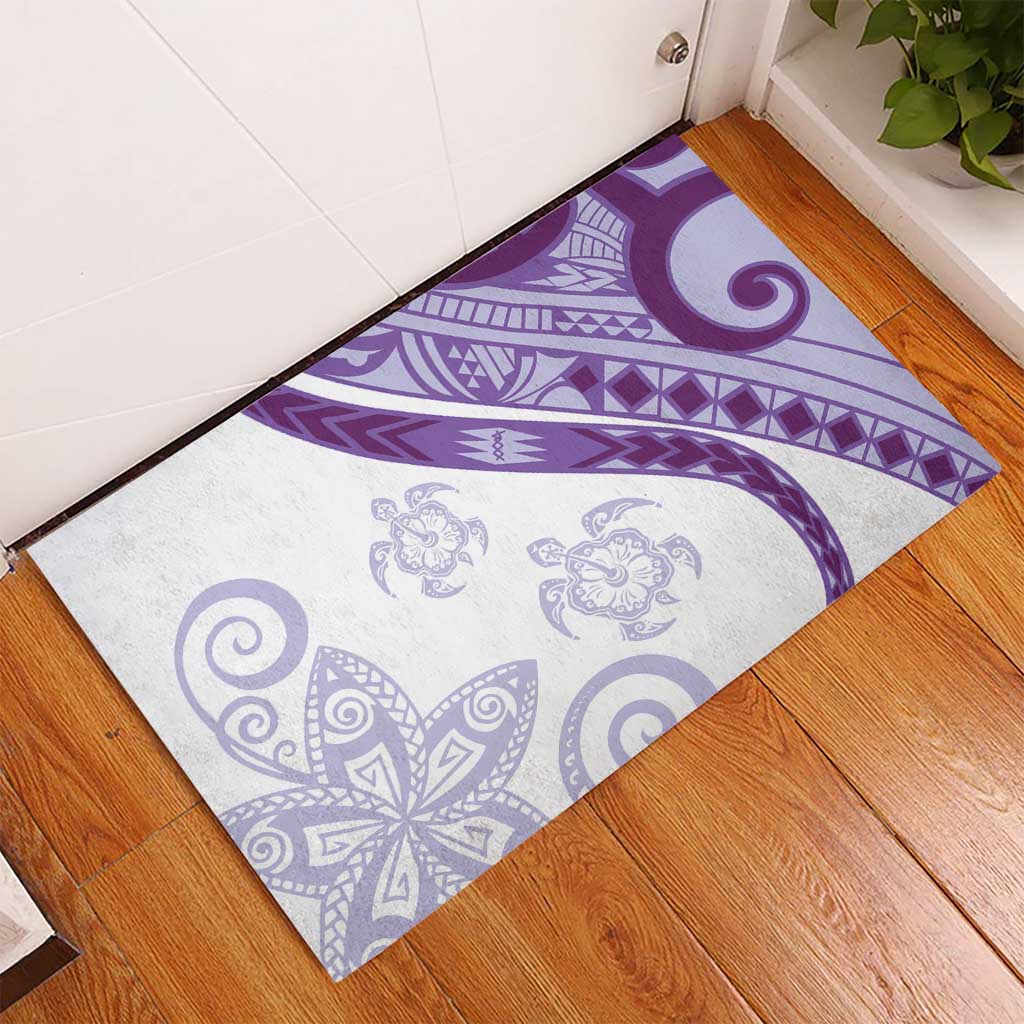 Purple Polynesian Tribal Turtle Floral Pattern Rubber Doormat