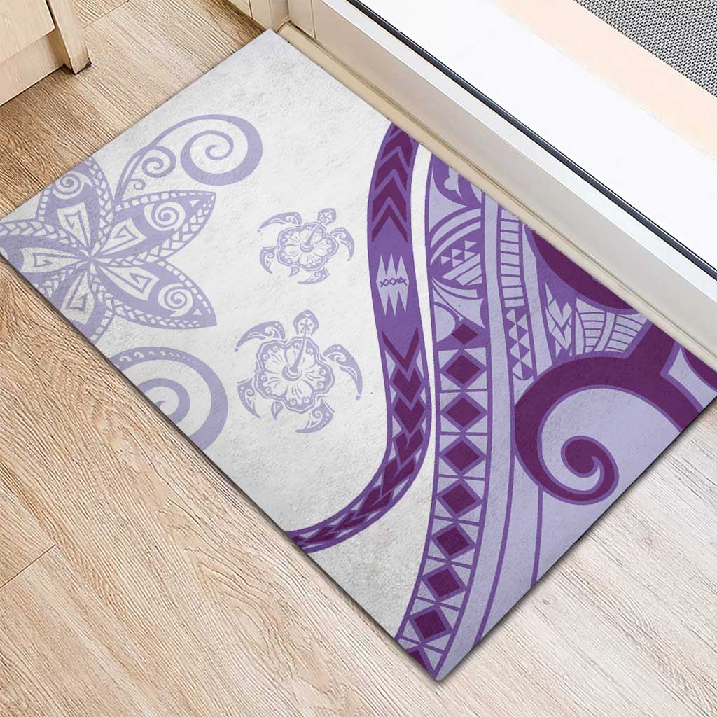 Purple Polynesian Tribal Turtle Floral Pattern Rubber Doormat