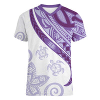 Purple Polynesian Tribal Turtle Floral Pattern Women V-Neck T-Shirt LT05 Female Purple - Polynesian Pride