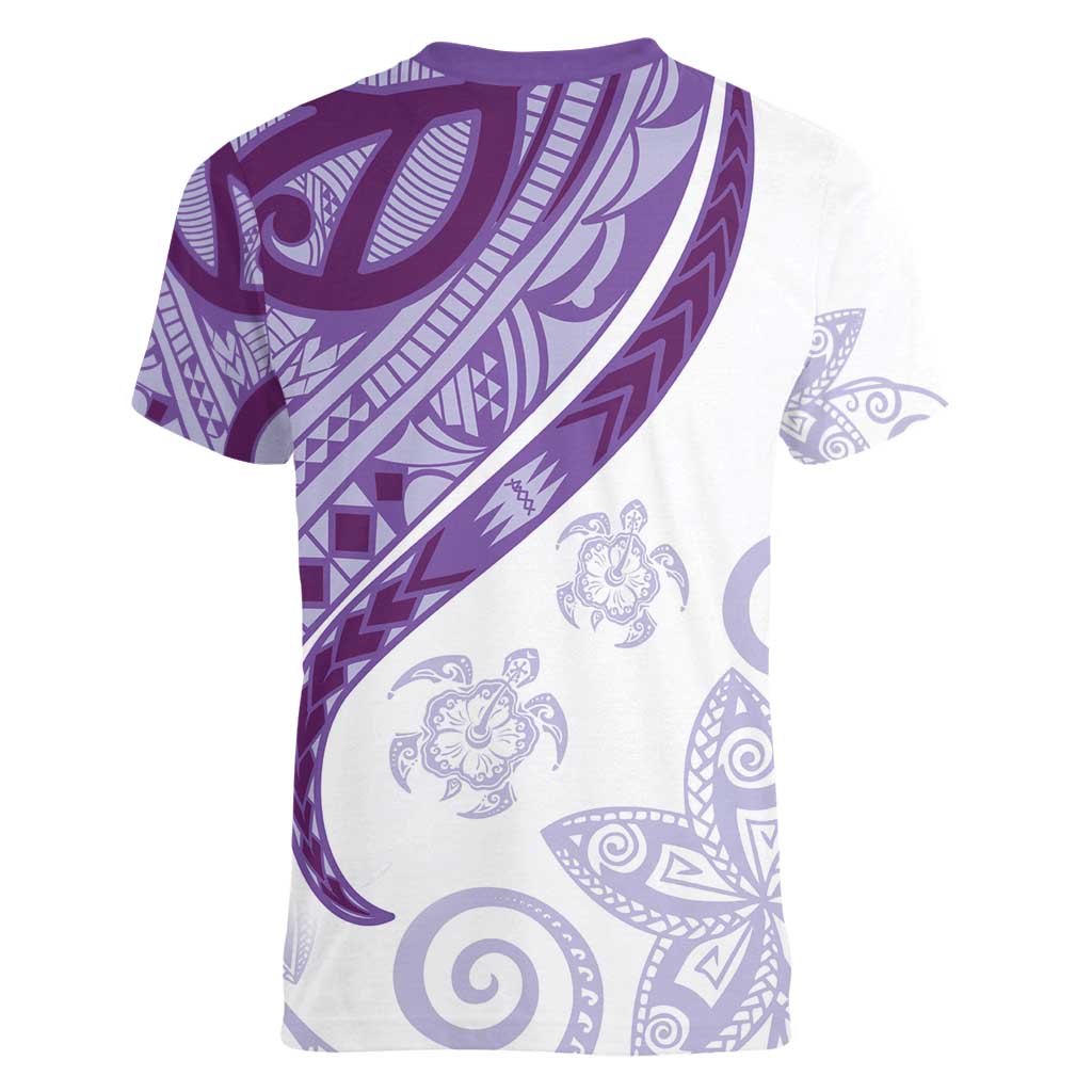 Purple Polynesian Tribal Turtle Floral Pattern Women V-Neck T-Shirt LT05 - Polynesian Pride