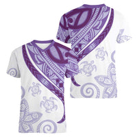 Purple Polynesian Tribal Turtle Floral Pattern Women V-Neck T-Shirt LT05 - Polynesian Pride