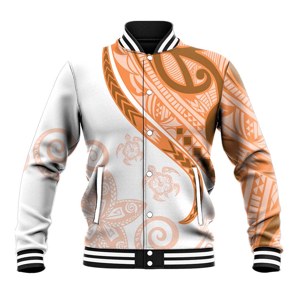 Orange Polynesian Tribal Turtle Floral Pattern Baseball Jacket
