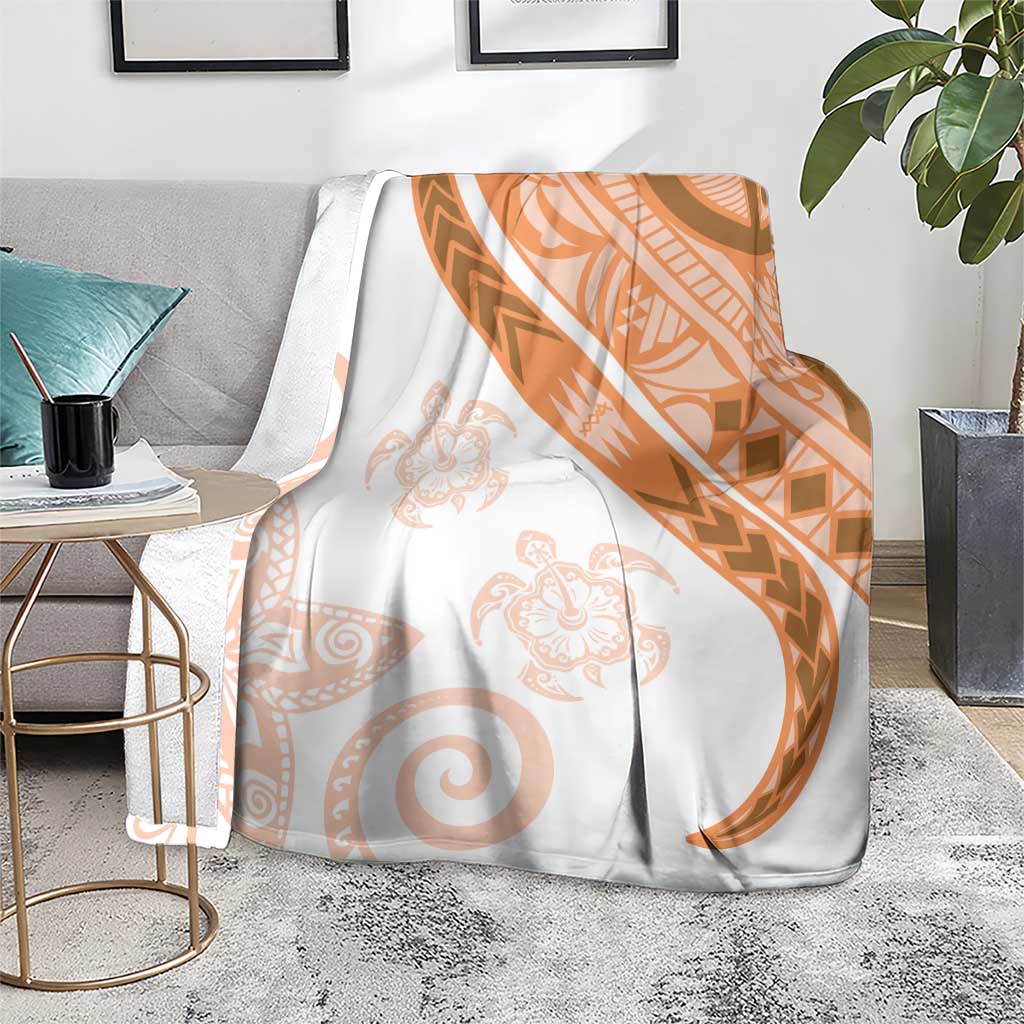 Orange Polynesian Tribal Turtle Floral Pattern Blanket