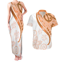 Orange Polynesian Tribal Turtle Floral Pattern Couples Matching Tank Maxi Dress and Hawaiian Shirt LT05 Orange - Polynesian Pride
