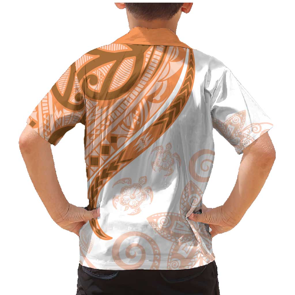 Orange Polynesian Tribal Turtle Floral Pattern Family Matching Mermaid Dress and Hawaiian Shirt LT05 - Polynesian Pride