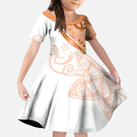 Orange Polynesian Tribal Turtle Floral Pattern Family Matching Mermaid Dress and Hawaiian Shirt LT05 Daughter's Dress Orange - Polynesian Pride