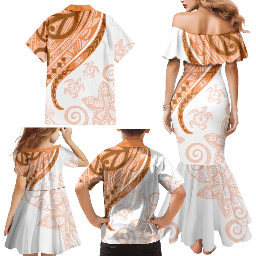 Orange Polynesian Tribal Turtle Floral Pattern Family Matching Mermaid Dress and Hawaiian Shirt LT05 - Polynesian Pride