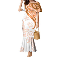 Orange Polynesian Tribal Turtle Floral Pattern Family Matching Mermaid Dress and Hawaiian Shirt LT05 Mom's Dress Orange - Polynesian Pride