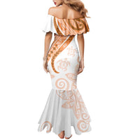 Orange Polynesian Tribal Turtle Floral Pattern Family Matching Mermaid Dress and Hawaiian Shirt LT05 - Polynesian Pride