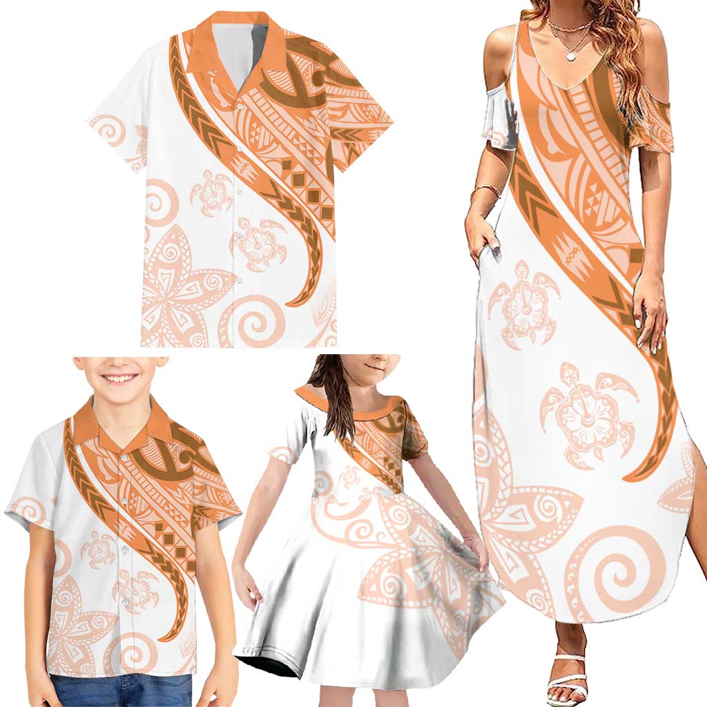 Orange Polynesian Tribal Turtle Floral Pattern Family Matching Summer Maxi Dress and Hawaiian Shirt LT05 - Polynesian Pride