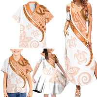 Orange Polynesian Tribal Turtle Floral Pattern Family Matching Summer Maxi Dress and Hawaiian Shirt LT05 - Polynesian Pride
